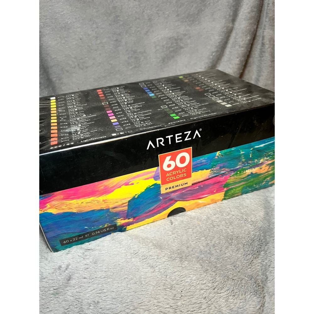 Arteza Premium Acrylic Paint Set 60 Colors 22ml Tubes Sealed Artist Painting